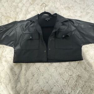 PrettyLittleThing Black Leather Cropped Jacket